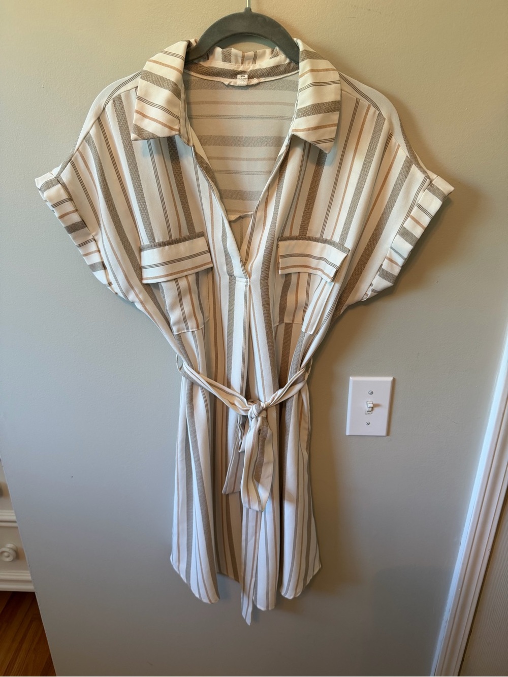 mine Striped Shirt Dress in Cream and Taupe